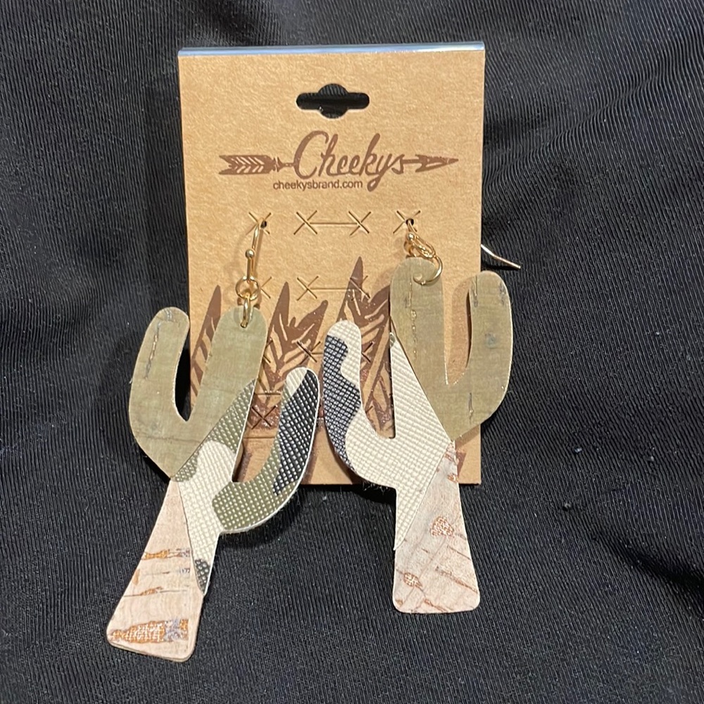 Lula Camo Cactus Earrings- New